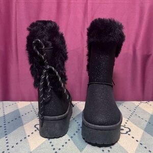 Glaze Black Glitter Fur-Trimmed Women's Boots